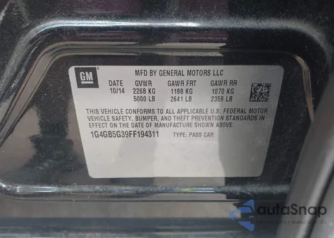 2015 Buick Lacrosse Leather from USA, damaged, VIN 1G4GB5G39FF194311